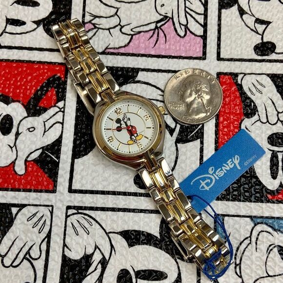 Disney Mickey Mouse Two-Tone Ladies Watch Moving Arms Original Hang Tag - Picture 9 of 14